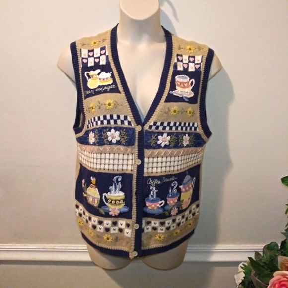 Vintage 80's Napa Valley   Embroidered Coffee Themed Button Front Sweater - Picture 14 of 14